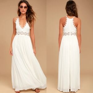 Lulus This is Love White Lace Maxi Dress S Wedding Vacation Resortwear Beach